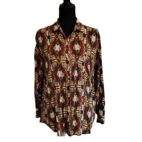 Workwear Clothing Co Tops - Vintage 90s Workwear Clothing Co Rayon Baroque Chain Print Button Up Shirt...